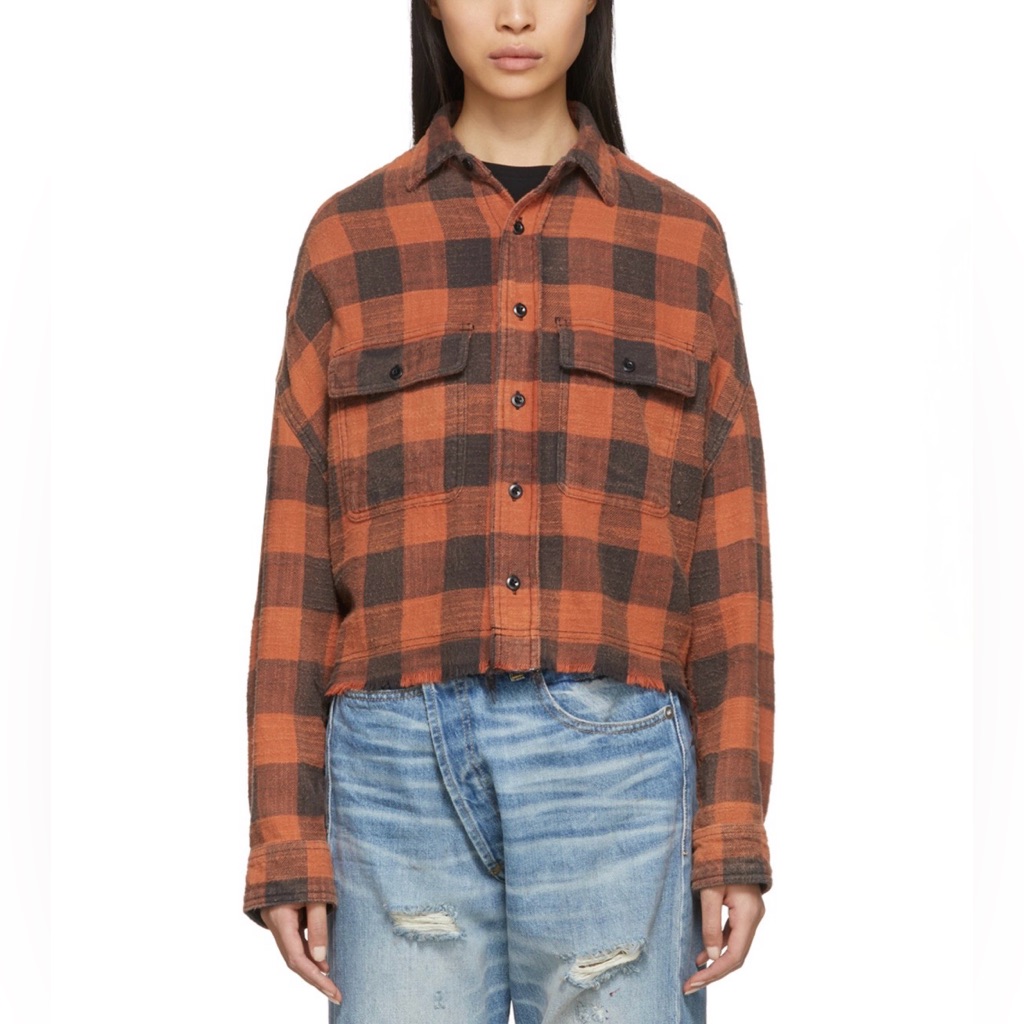 R13 Cropped Plaid Shirt